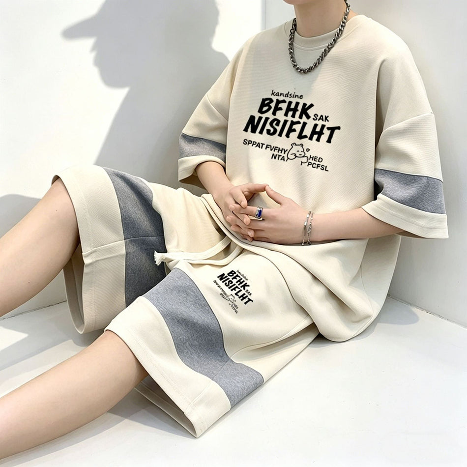 Men's Ice Silk Loose Fit Sports T-Shirt and Shorts Set