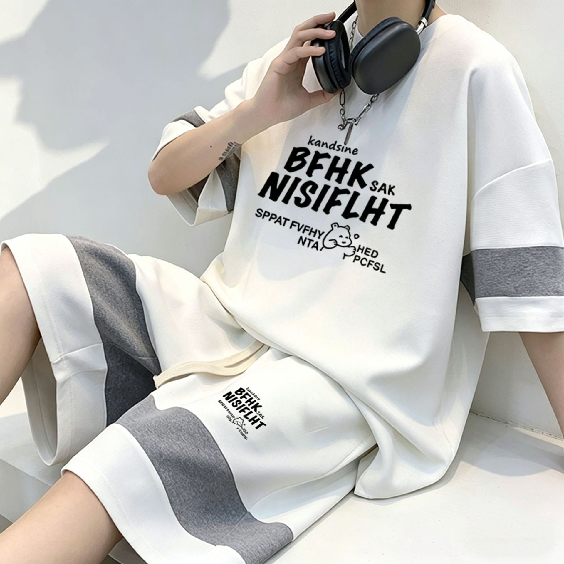 Apricot men's Ice Silk Loose Fit Sports T-Shirt and Shorts Set