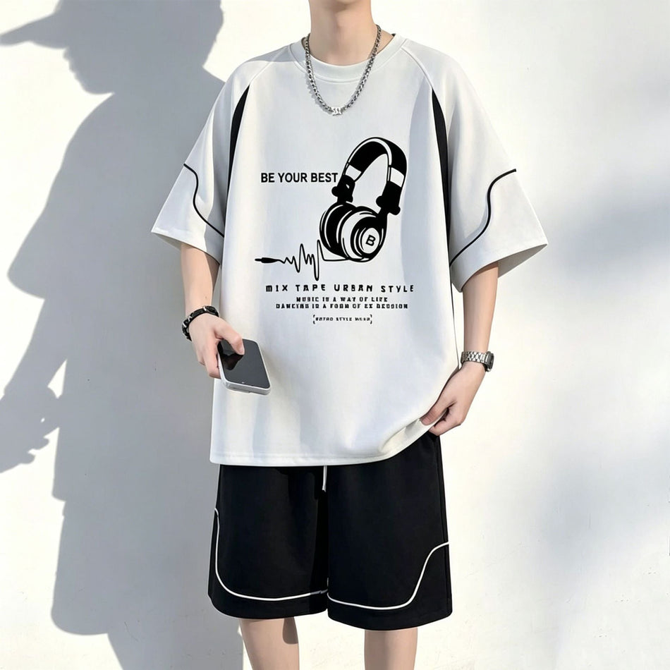 Men's Ice Silk Summer Sports T-Shirt and Shorts Set