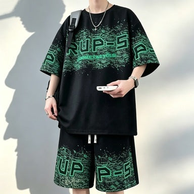 Men's Loose Fit Summer Sports T-Shirt and Shorts Set