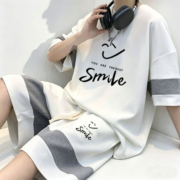 Apricot men's Waffle Texture Loose Fit T-Shirt and Shorts Set