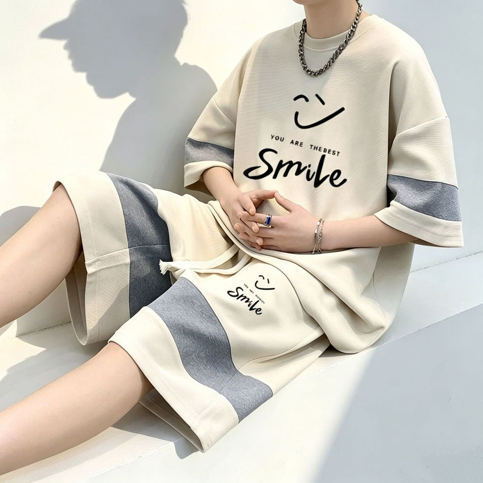 Men's Waffle Texture Loose Fit T-Shirt and Shorts Set