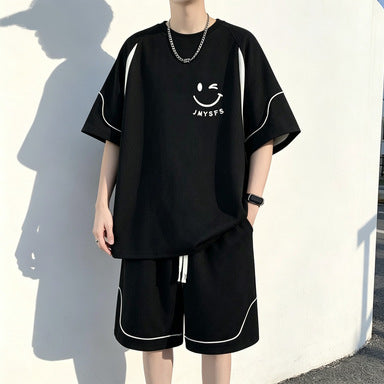 Black Suit men's Ice Silk Loose Fit T-Shirt and Shorts Set 2026