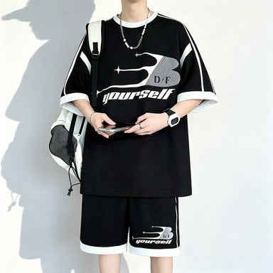 Men's Loose Fit Sports T-Shirt and Shorts Set Plus Size