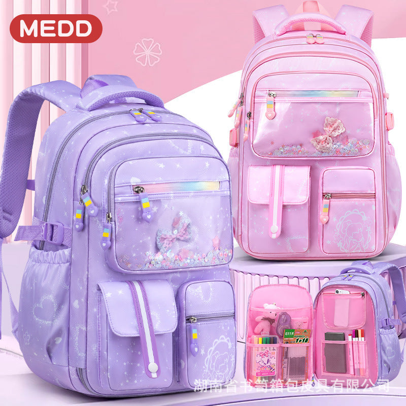 Girls Cartoon School Backpack Large Capacity Lightweight Bag