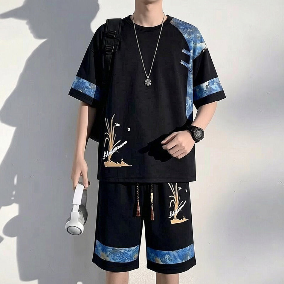 Men's Loose Fit Summer T-Shirt and Shorts Two-Piece Set