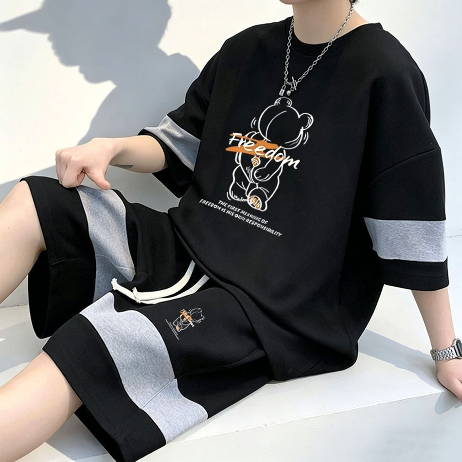 Men's Plus Size Loose Fit T-Shirt and Shorts Set Summer