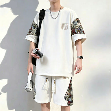 Men's Chinese Style Loose Fit T-Shirt and Shorts Set