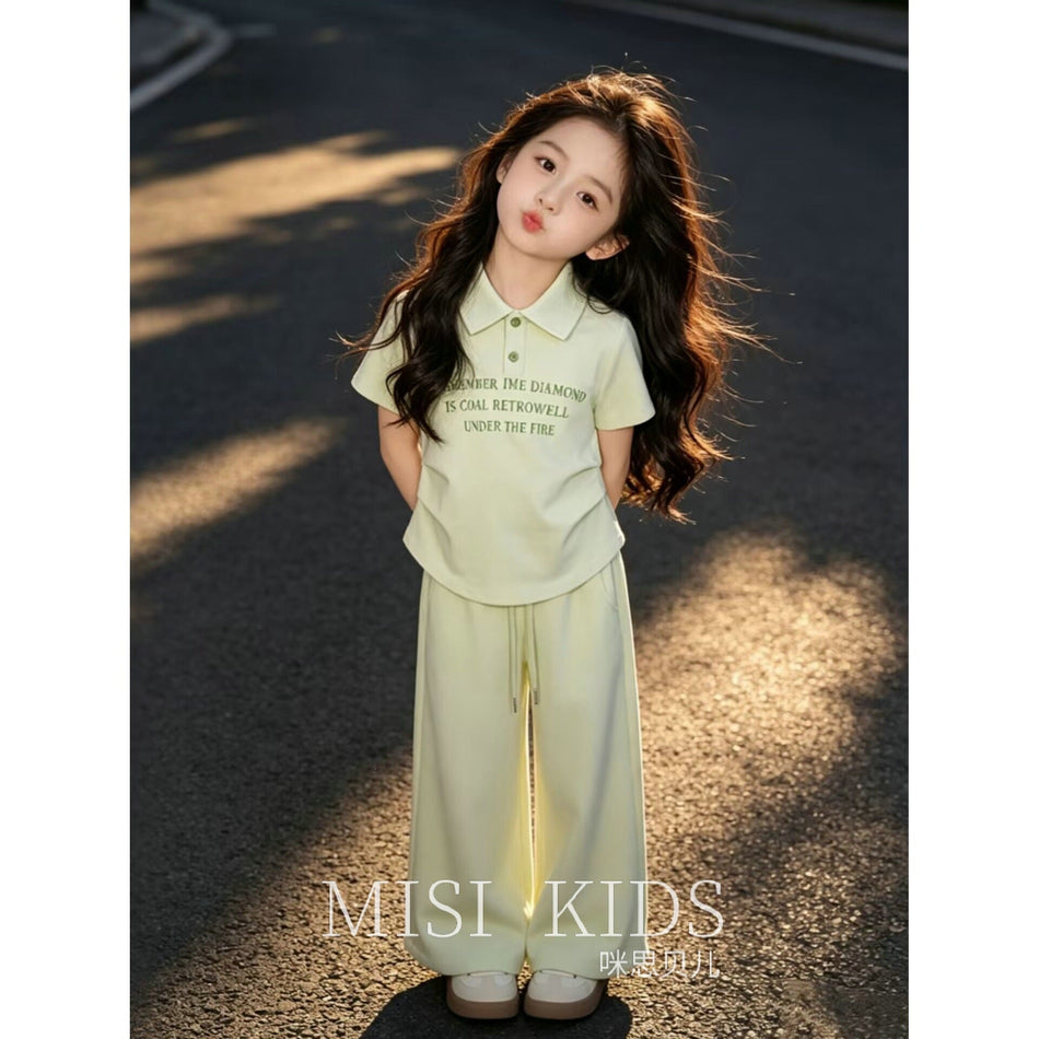 Girls Korean Style Summer Short Sleeve Pants Set Cotton Outfit