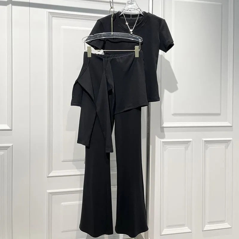 Girls Slim Fit Summer Flared Two-Piece Casual Pants Set