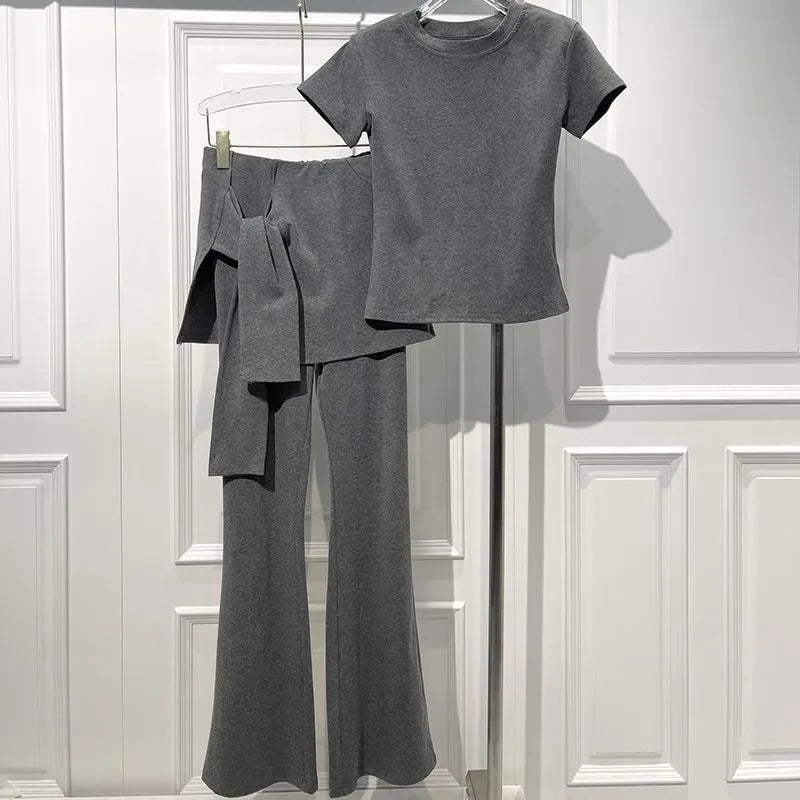 Girls Slim Fit Summer Flared Two-Piece Casual Pants Set