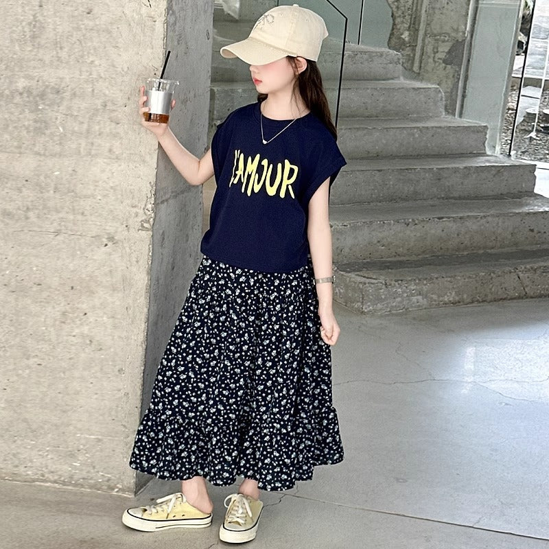 Girls Floral Sleeveless Skirt Set Summer Casual Two-Piece Outfit