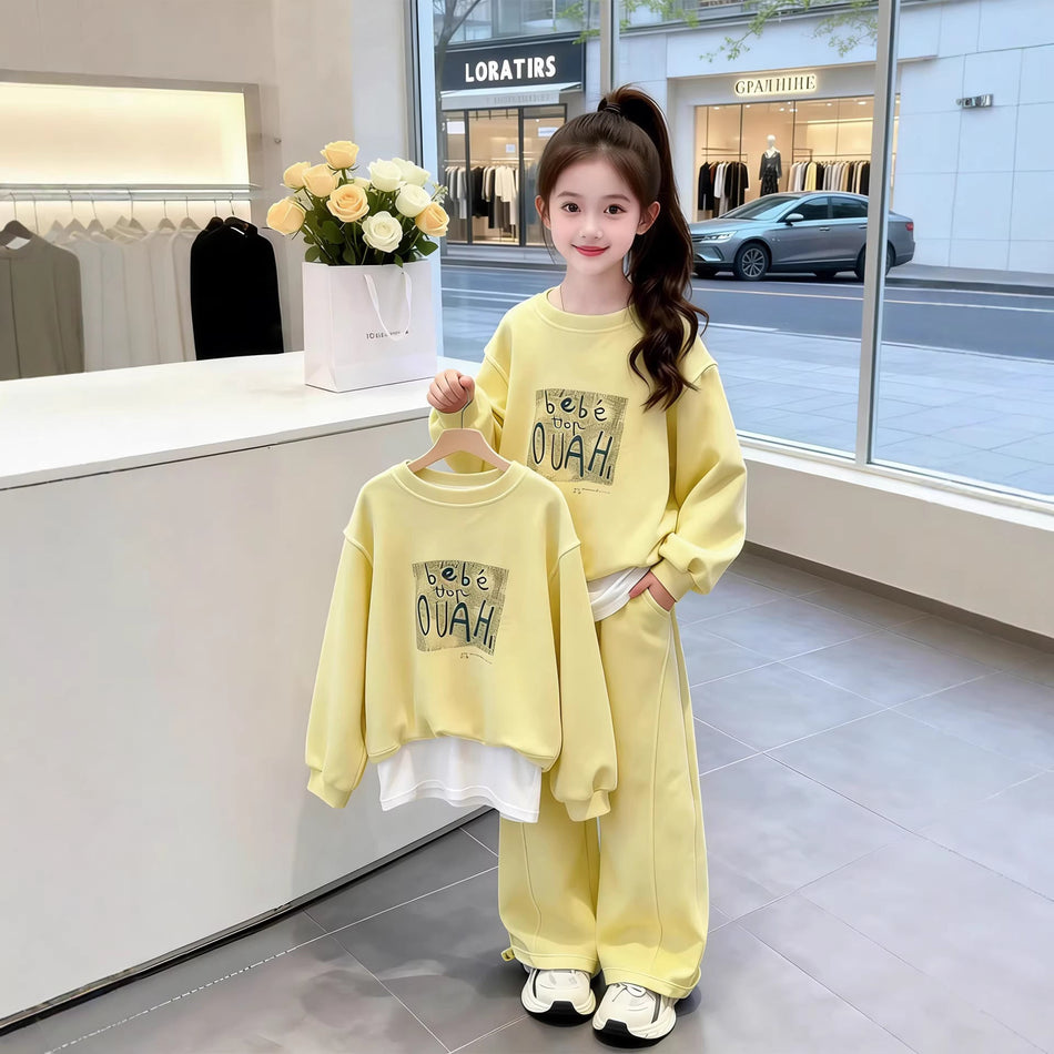 Girls Korean Style Sports Two-Piece Outfit Spring Autumn Set