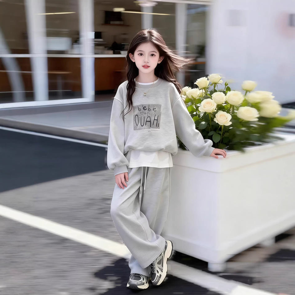 Girls Korean Style Sports Two-Piece Outfit Spring Autumn Set