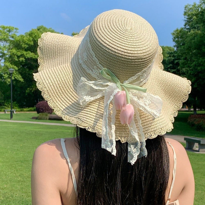 Women’s Bowknot Wide Brim Straw Hat for Beach & Travel