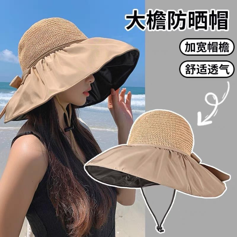 Women’s Anti-UV Wide Brim Sun Visor Hat with Bow Accent