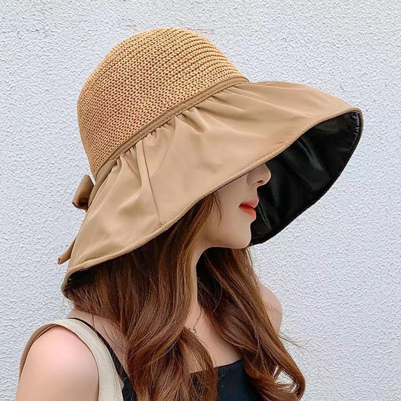 Women’s Anti-UV Wide Brim Sun Visor Hat with Bow Accent