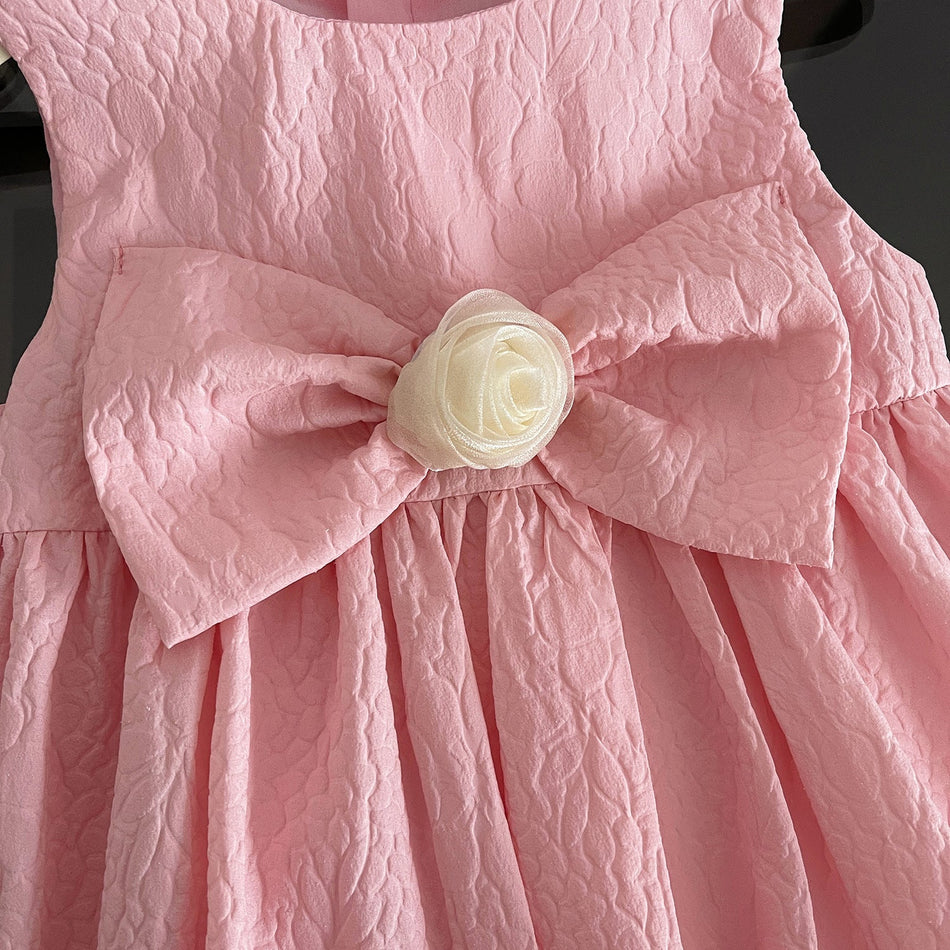 Girls Big Bow Cotton Princess Dress Sleeveless Summer Outfit