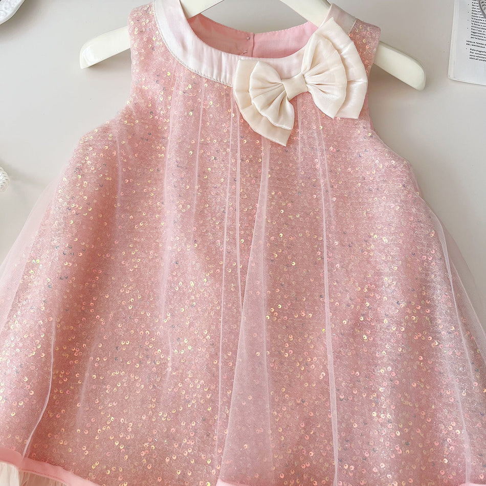 Girls Sleeveless Bow Mesh Princess Dress Summer Party Outfit
