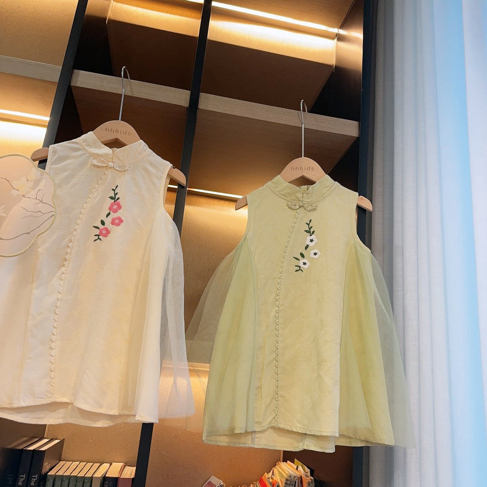 Girls Embroidered Mesh Sleeveless Floral Summer Princess Dress