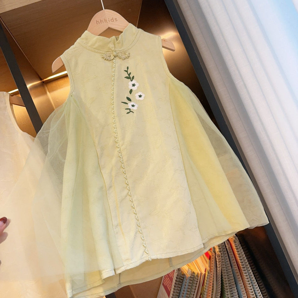 Girls Embroidered Mesh Sleeveless Floral Summer Princess Dress