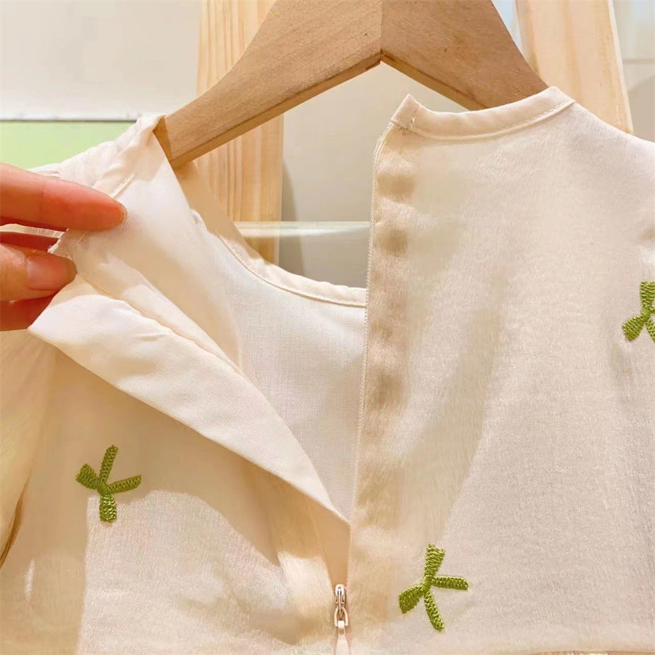 Girls Puff Sleeve Bow Princess Summer Dress