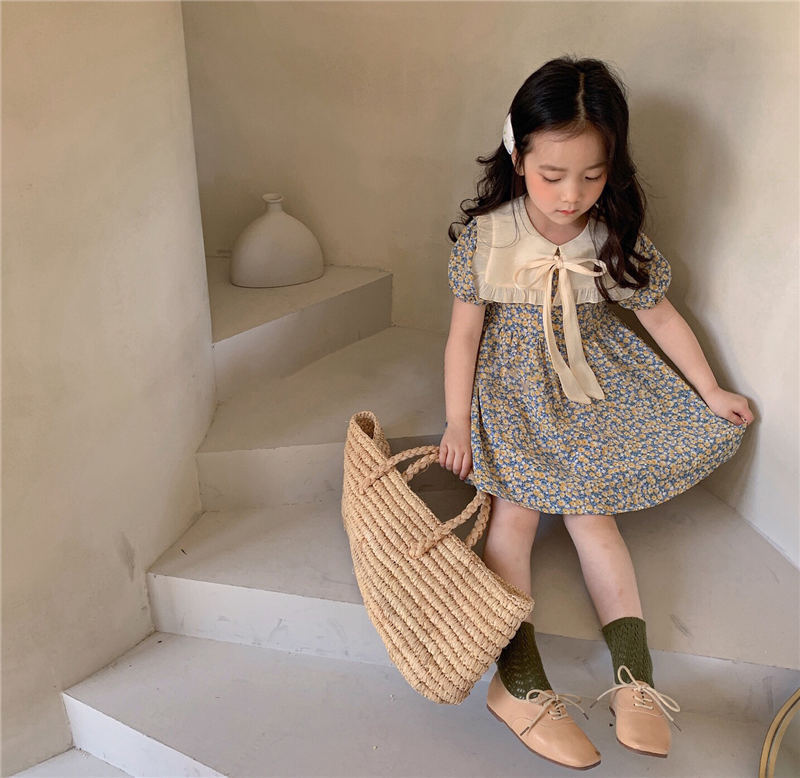 Girls Floral Princess Short Sleeve Korean Style Dress