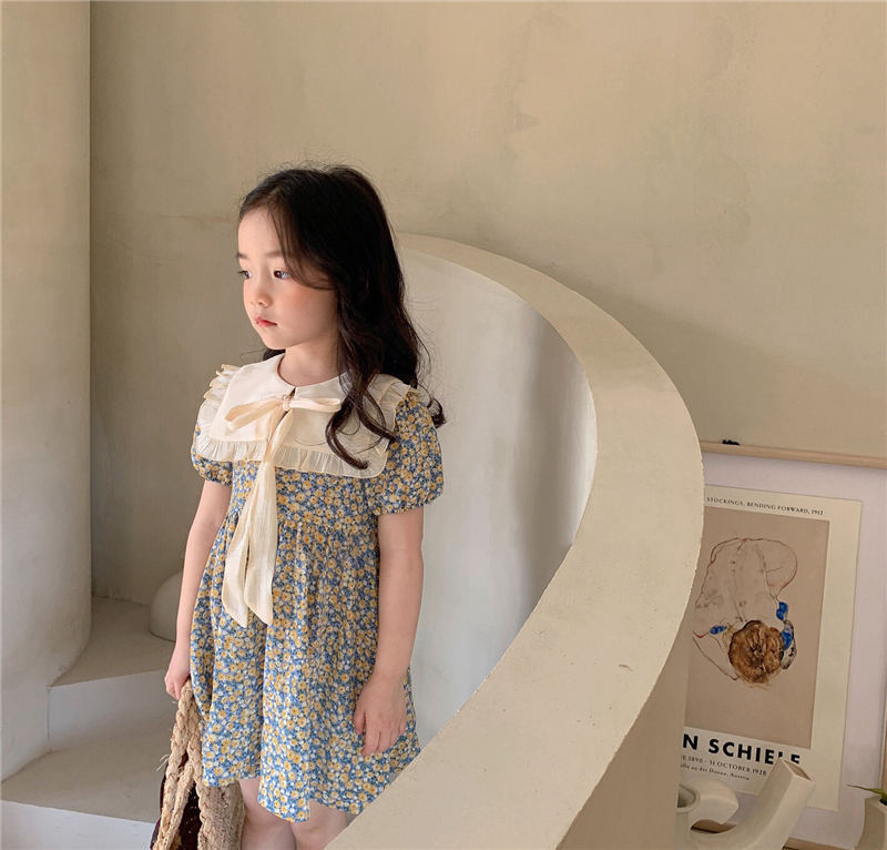 Girls Floral Princess Short Sleeve Korean Style Dress