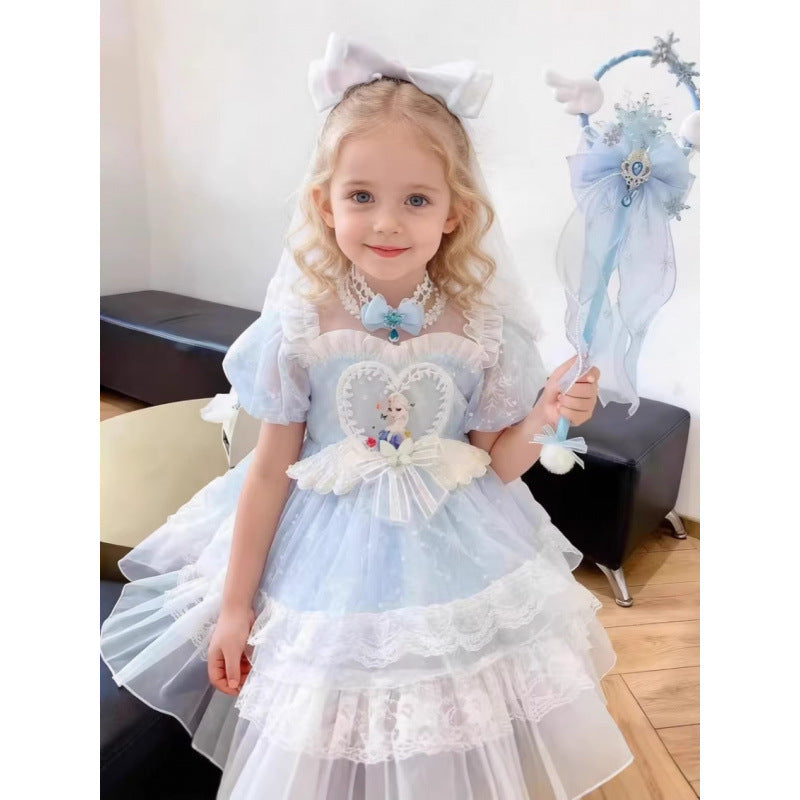 Girls Ice Princess Gauze Patchwork Birthday Dress