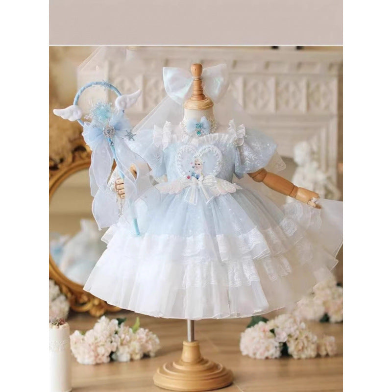 Girls Ice Princess Gauze Patchwork Birthday Dress