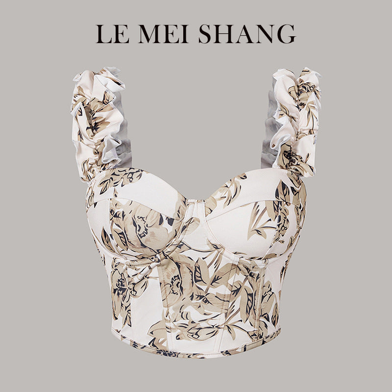 Women’s Printed V-Neck Fishbone Slim Fit Strap Top
