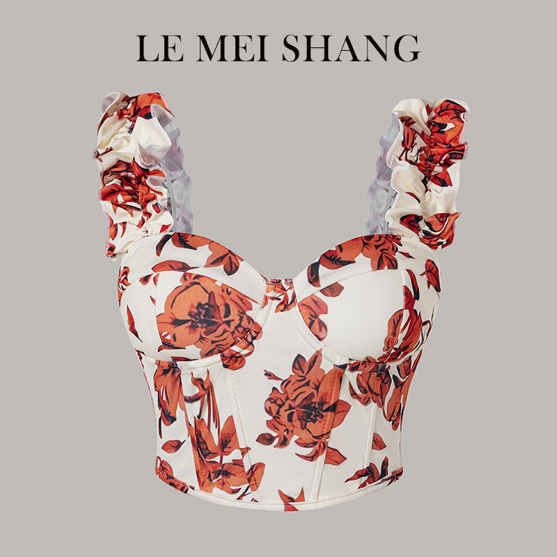 Women’s Printed V-Neck Fishbone Slim Fit Strap Top