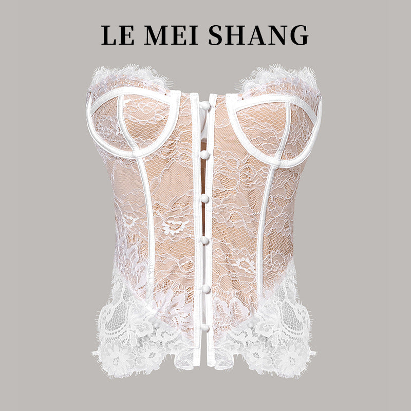 Women’s Lace Fishbone Camisole Top with Hollow Back Design