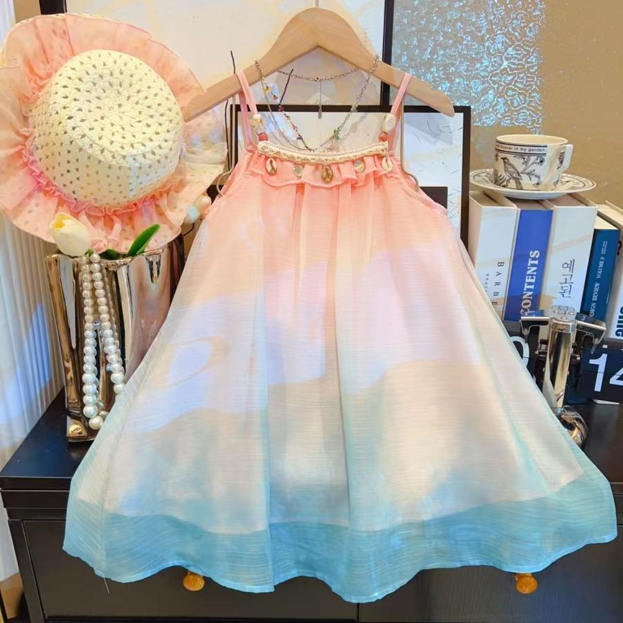 Girls Gradient Suspender A-Line Fairy Summer Dress
