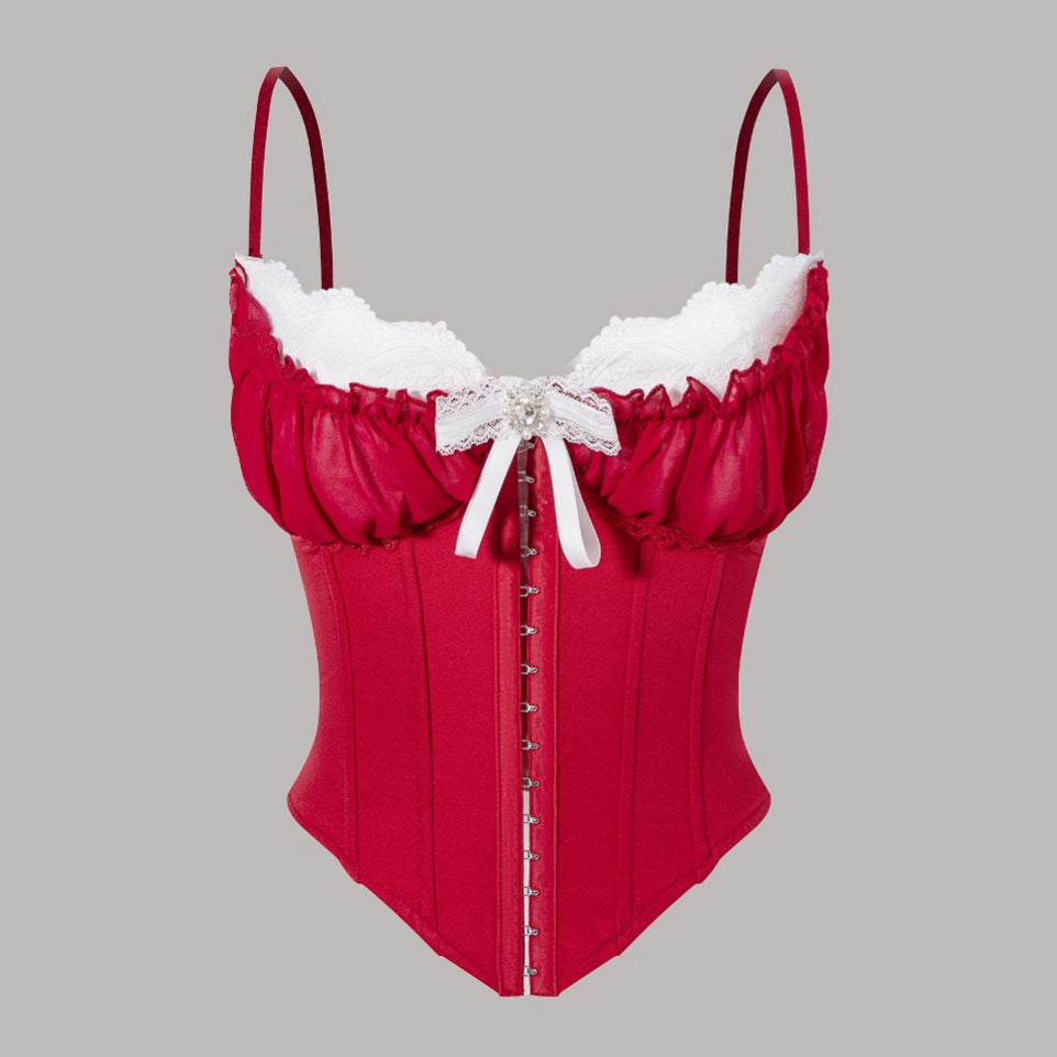 Women’s Corset Top Mesh Lace Fishbone Camisole Innerwear