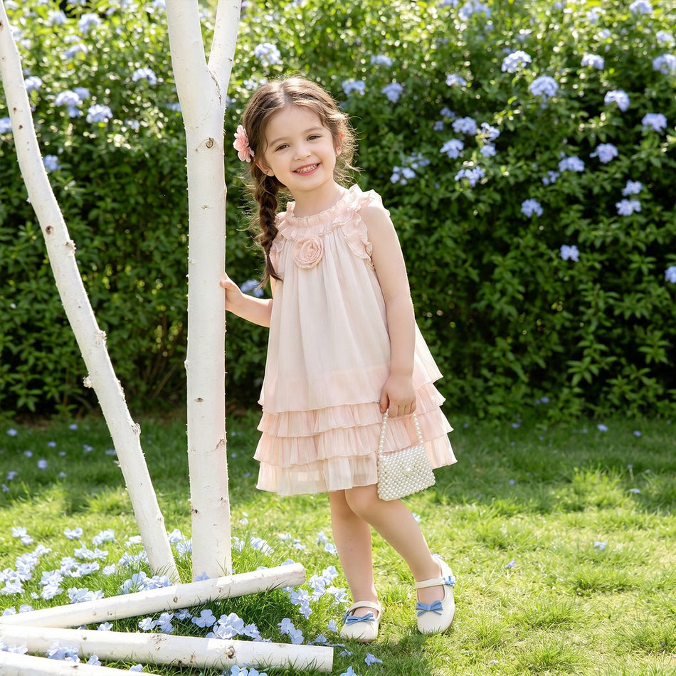 Girls Pearlescent Tulle Halter Neck Cake Summer Dress
