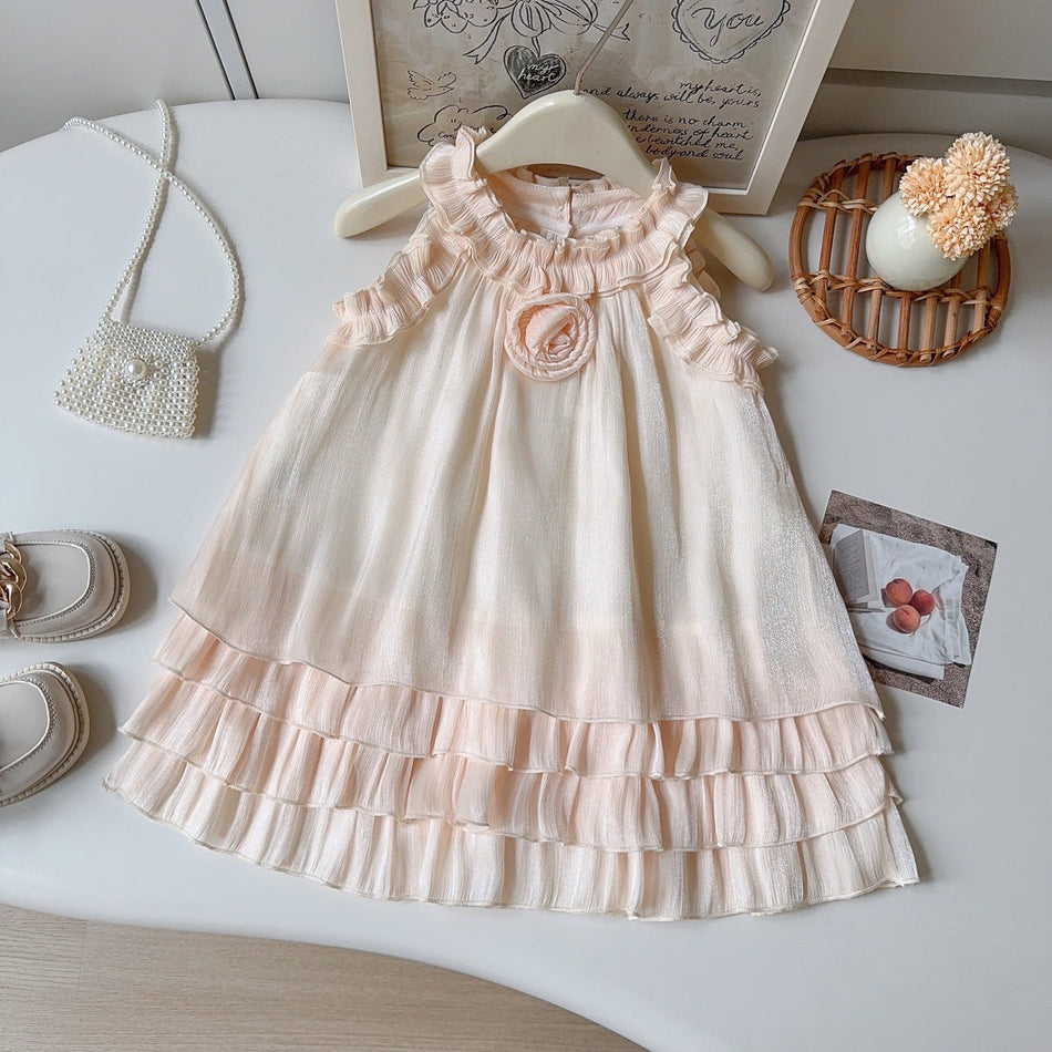 Girls Pearlescent Tulle Halter Neck Cake Summer Dress