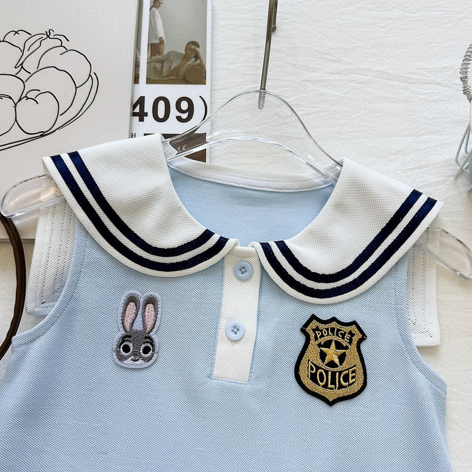 Girls Rabbit Cartoon Sleeveless Pleated College Style Dress