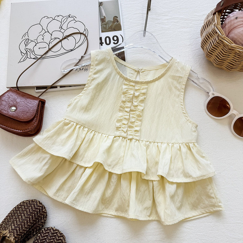 Girls Cotton Sleeveless Top and Wide-Leg Pants Summer Set