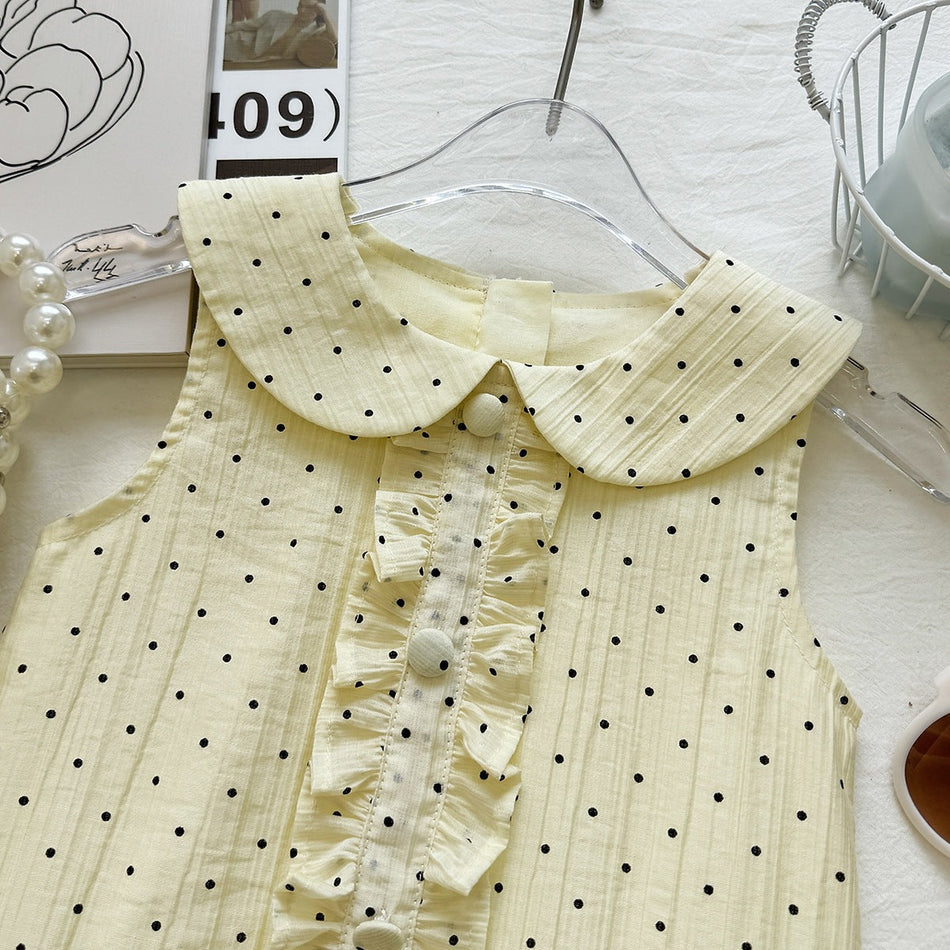 Girls Polka Dot Sleeveless Cotton Doll Collar Summer Dress