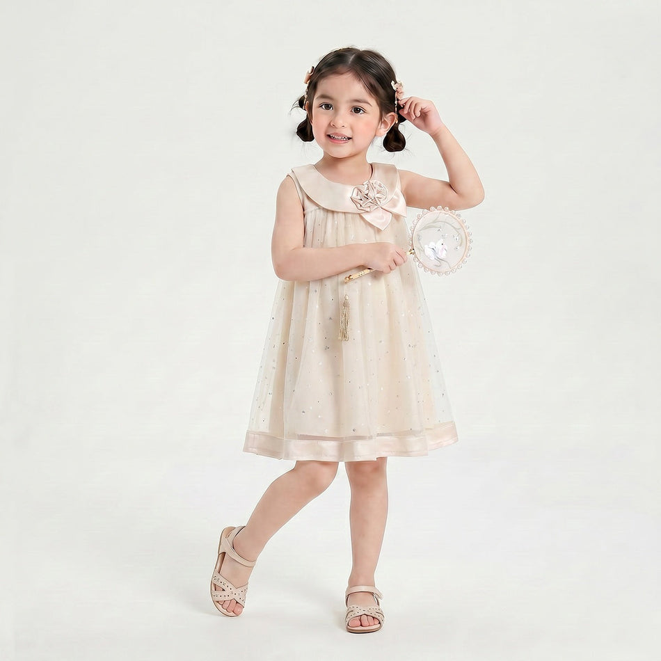 Girls Star Tulle Puffy Sleeveless Cotton Princess Dress