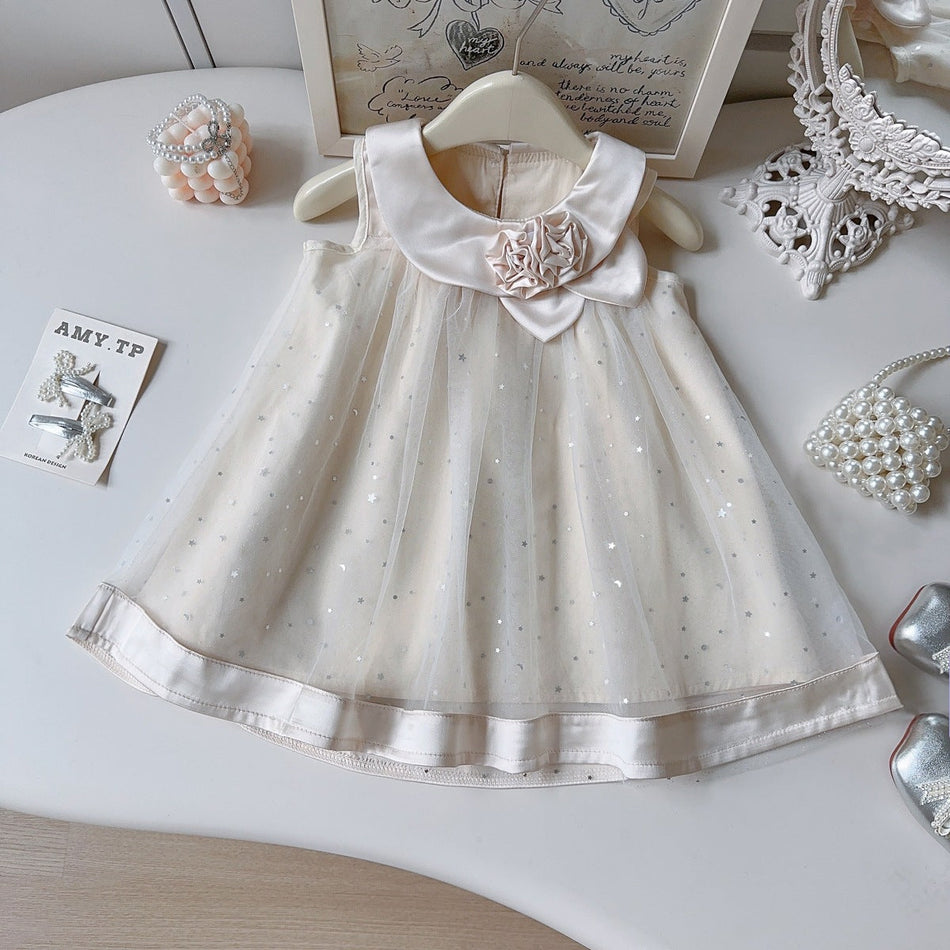 Girls Star Tulle Puffy Sleeveless Cotton Princess Dress