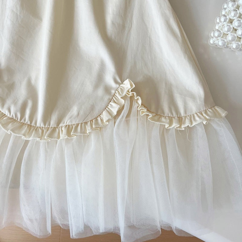 Girls Lace Mesh Patchwork Sleeveless Princess Summer Dress