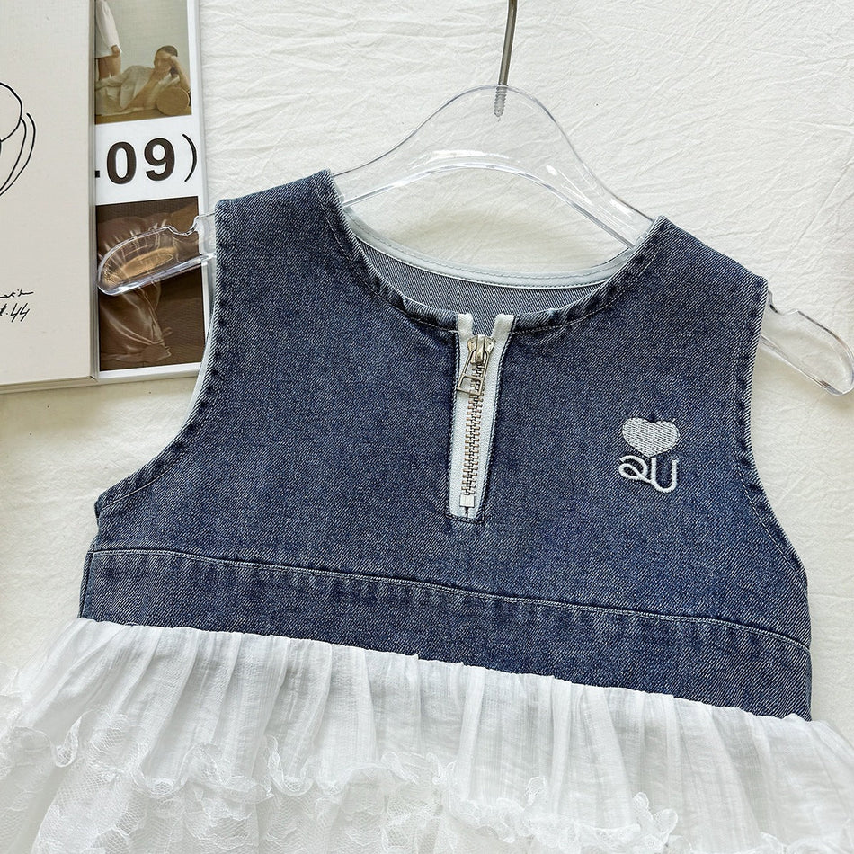 Girls Denim Patchwork Vest Cake Princess Summer Dress