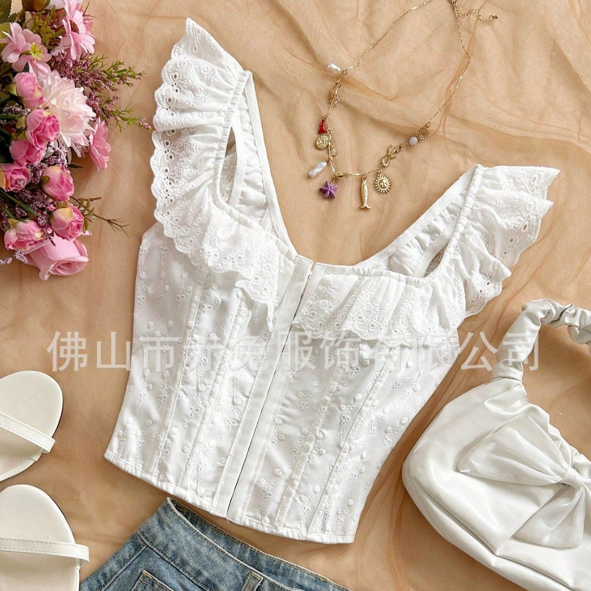 Women’s Corset Top Lace Sling Flying Sleeve Body Shaping Top