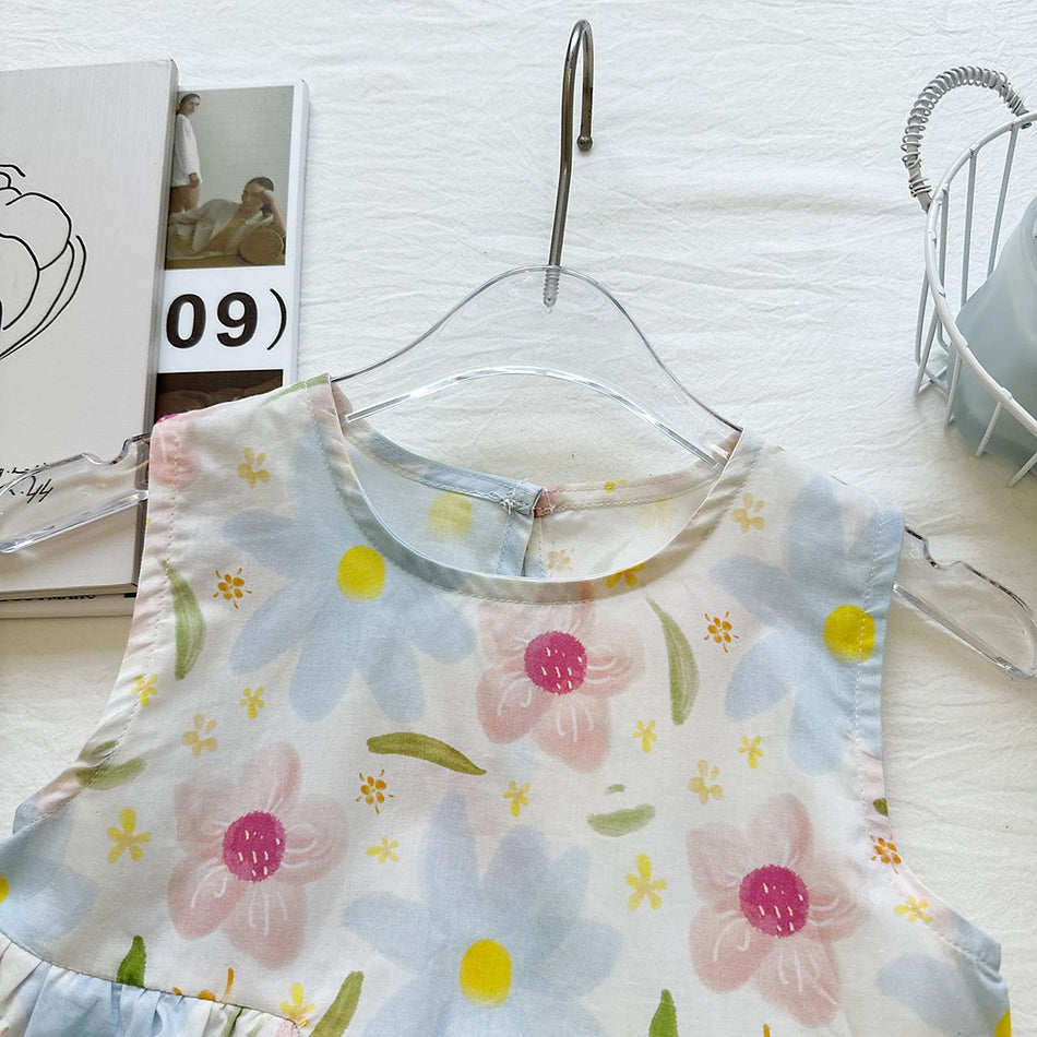 Girls Printed Sleeveless Cotton Princess Summer Dress