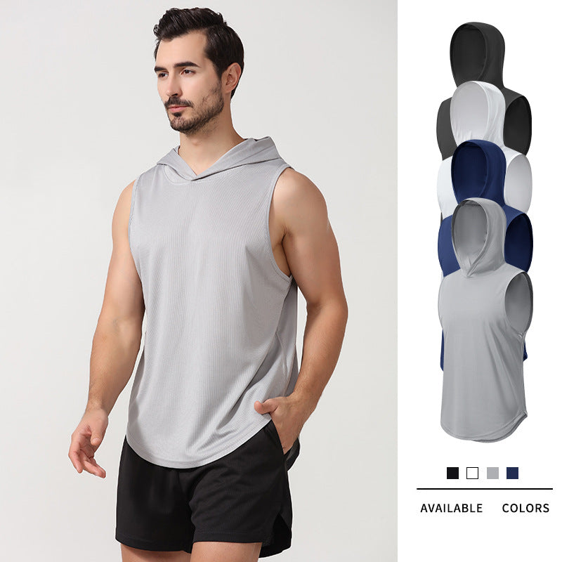 Men's Sports Vest Quick Dry Loose Fit Hooded Training Top