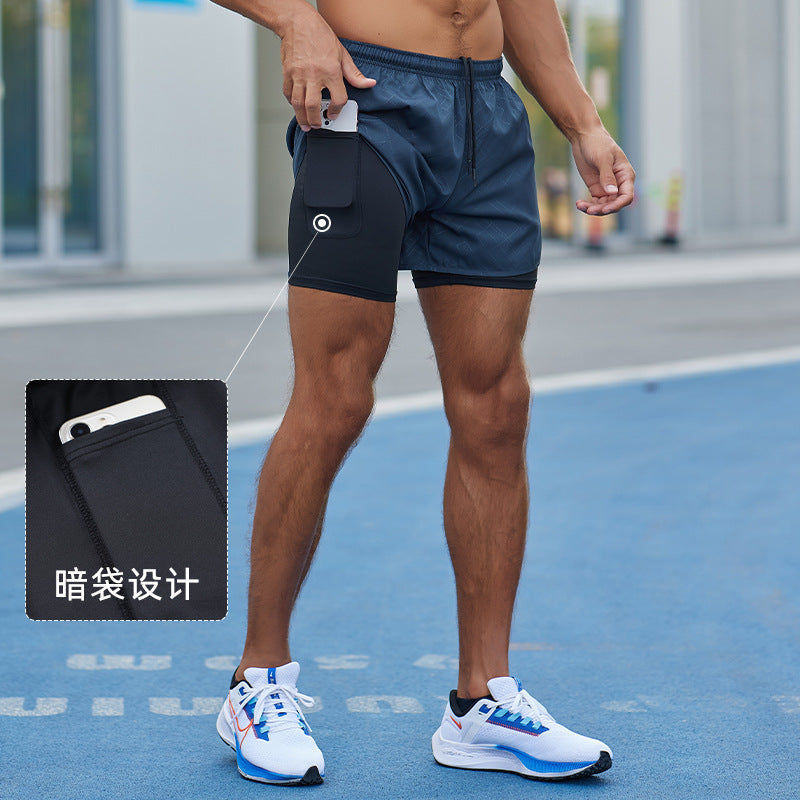 Unisex Quick-Dry Double-Layer Marathon Fitness Shorts