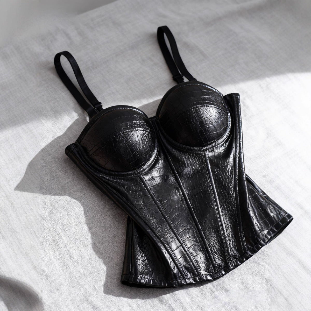 Premium PU Leather Fishbone Corset Tube Top with Underwire