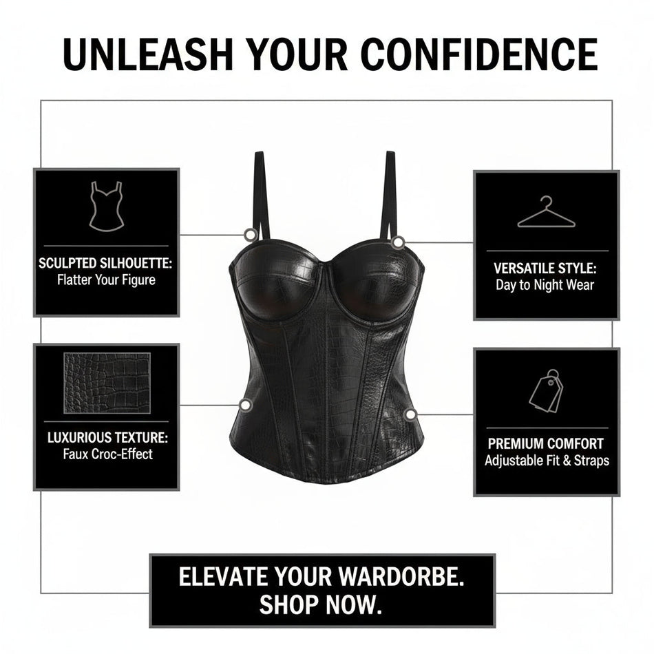 Premium PU Leather Fishbone Corset Tube Top with Underwire